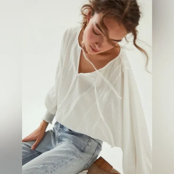 Anthropologie Smocked Top. White. Size S. - Picture 1 of 5